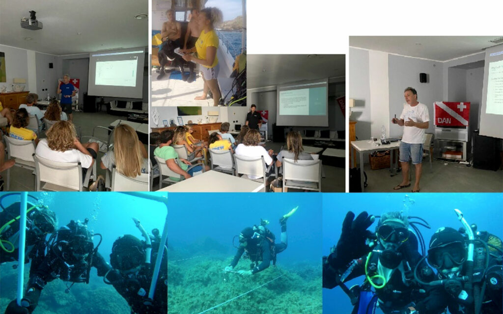 Photo collage of the training in marine citizen science in Ustica - Photo by DAN Europe