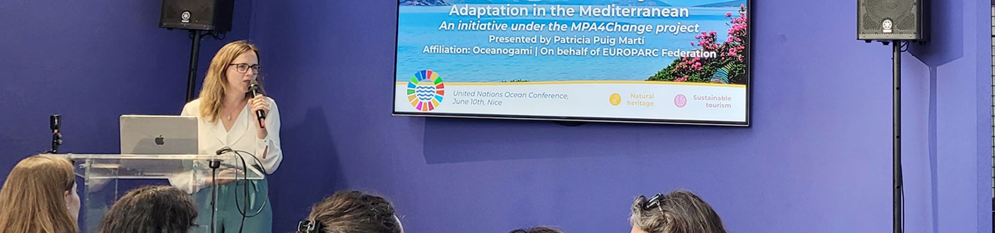 UNOC_Europarc1 EUROPARC´s policy representative, Patricia Puig Martí, presenting MPA4Change and the 100 MPA MedAlliance during the session “Bridging Natural Heritage and Sustainable Tourism” at the UN Ocean Conference (UNOC3) - Photo by Lucía Millán Agudo